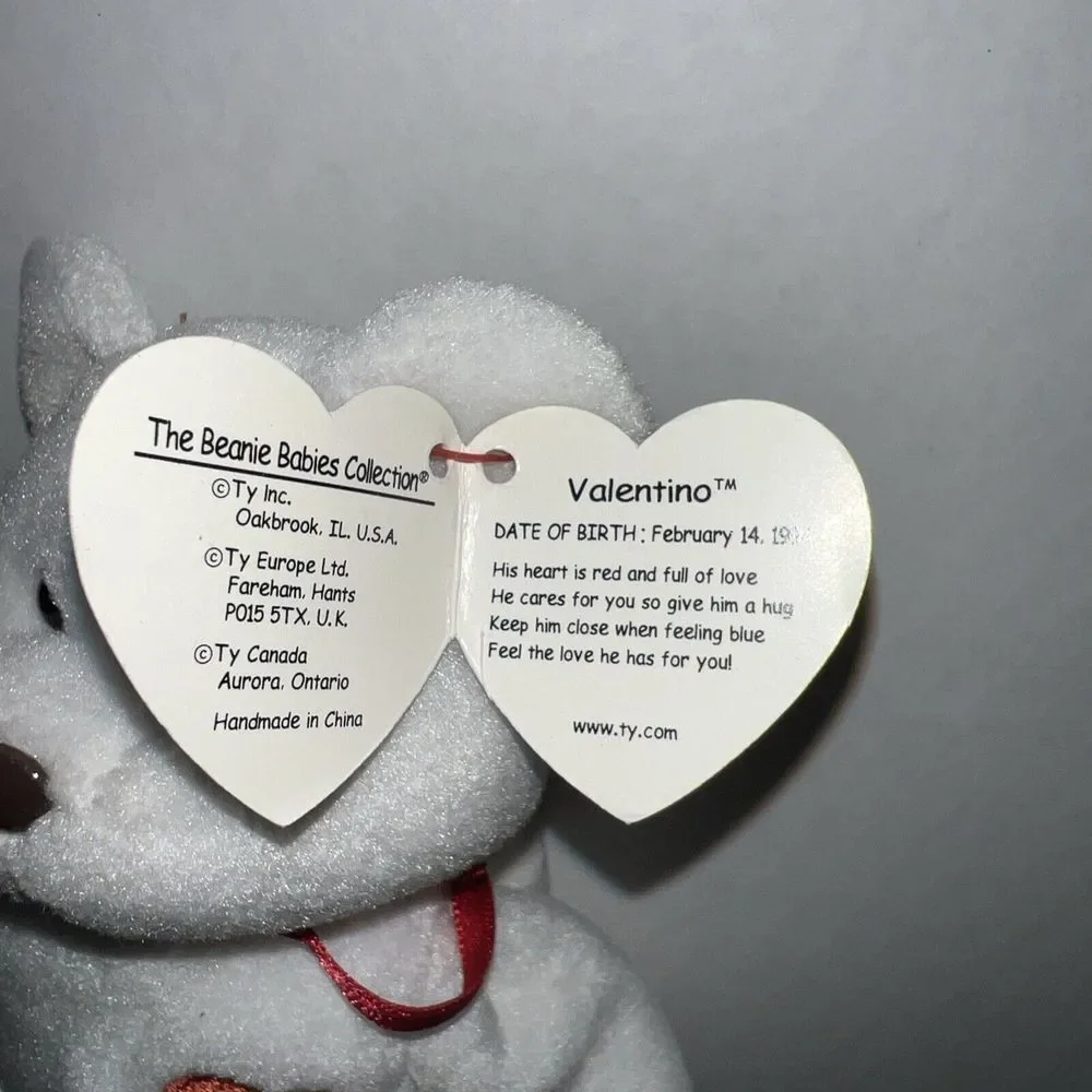 NWT‎ TY Beanie Baby Retired 1993 VALENTINO White Valentine Red Heart Bear MWMT
